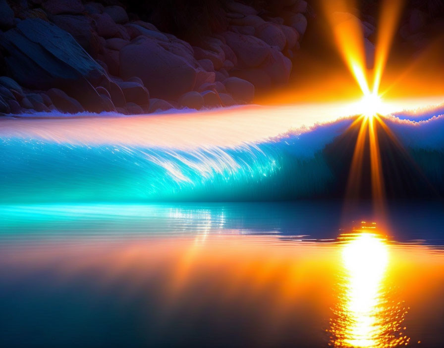 Vibrant image of shimmering wave at sunrise