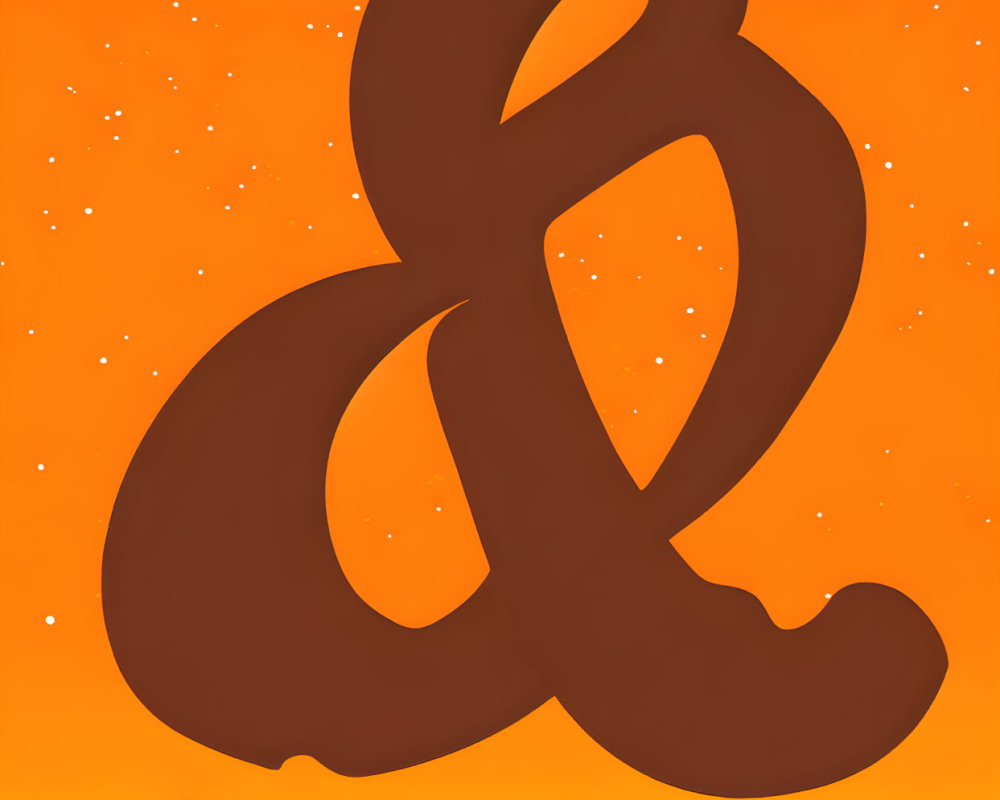 Silhouette of person under giant brown ampersand on orange background with stars.