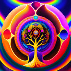 Colorful Psychedelic Tree Artwork with Swirls & Patterns