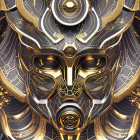 Detailed Metallic Face with Gold and Blue Hues: Futuristic Symmetrical Design