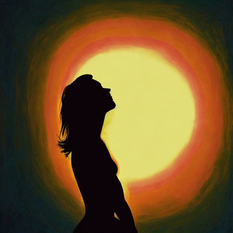 Person silhouette against vibrant yellow-orange circle background