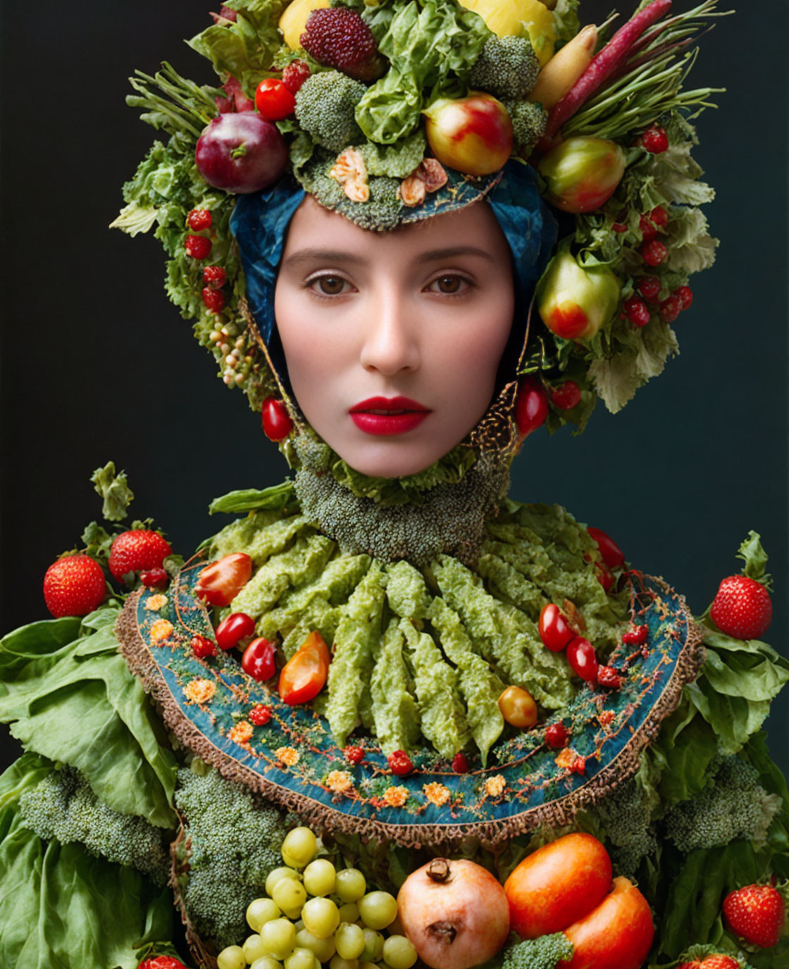 Colorful Woman with Fruit and Vegetable Headdress and Attire