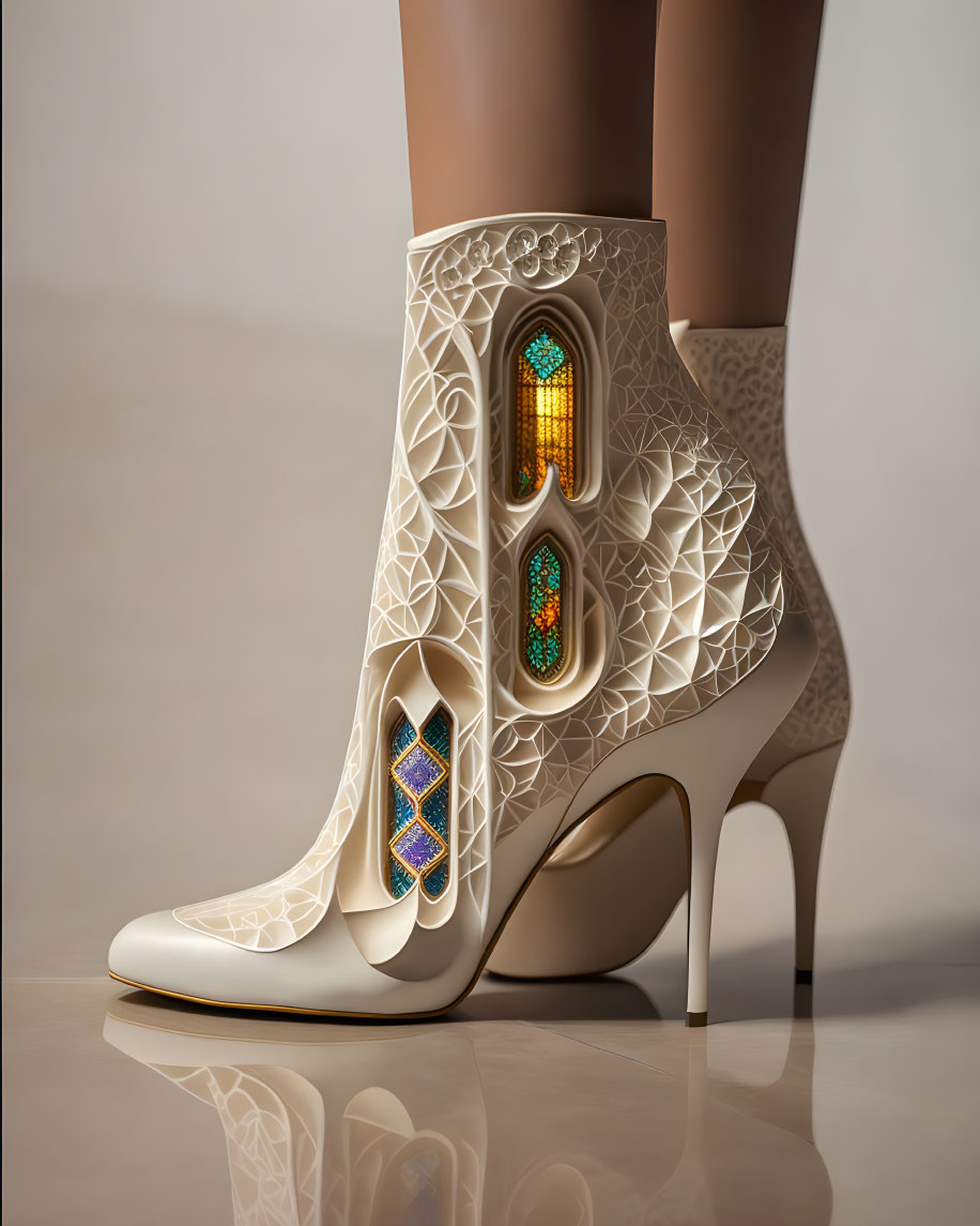 Geometric Cut-Out Ankle Boots with Jewel Details