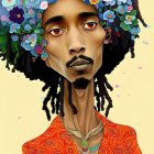 Colorful Portrait of Person with Dreadlocks and Floral Hat