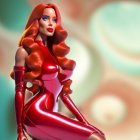 Vibrant 3D illustration of woman with red hair and glossy outfit