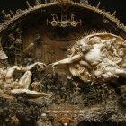 Intricate digital painting of god-like figure amidst chaos