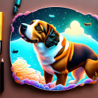 Colorful Bernese Mountain Dog Art with Cosmic Theme