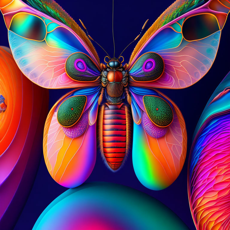 Colorful Digital Art: Butterfly with Intricate Patterns and Surreal Hues