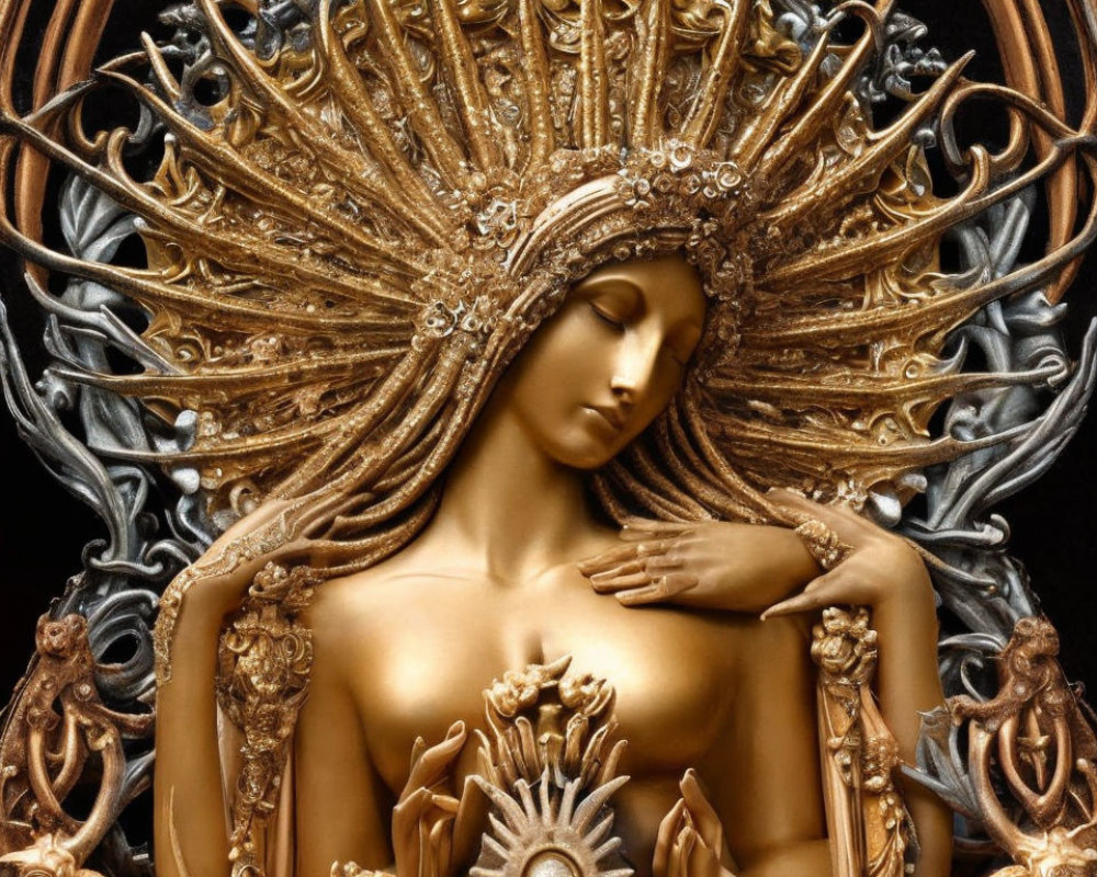 Intricate Gold and Bronze Halo Sculpture with Symbolic Elements