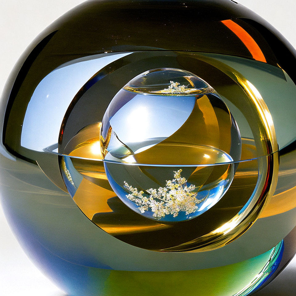 Intricate Glass Paperweight with Frost-Like Designs