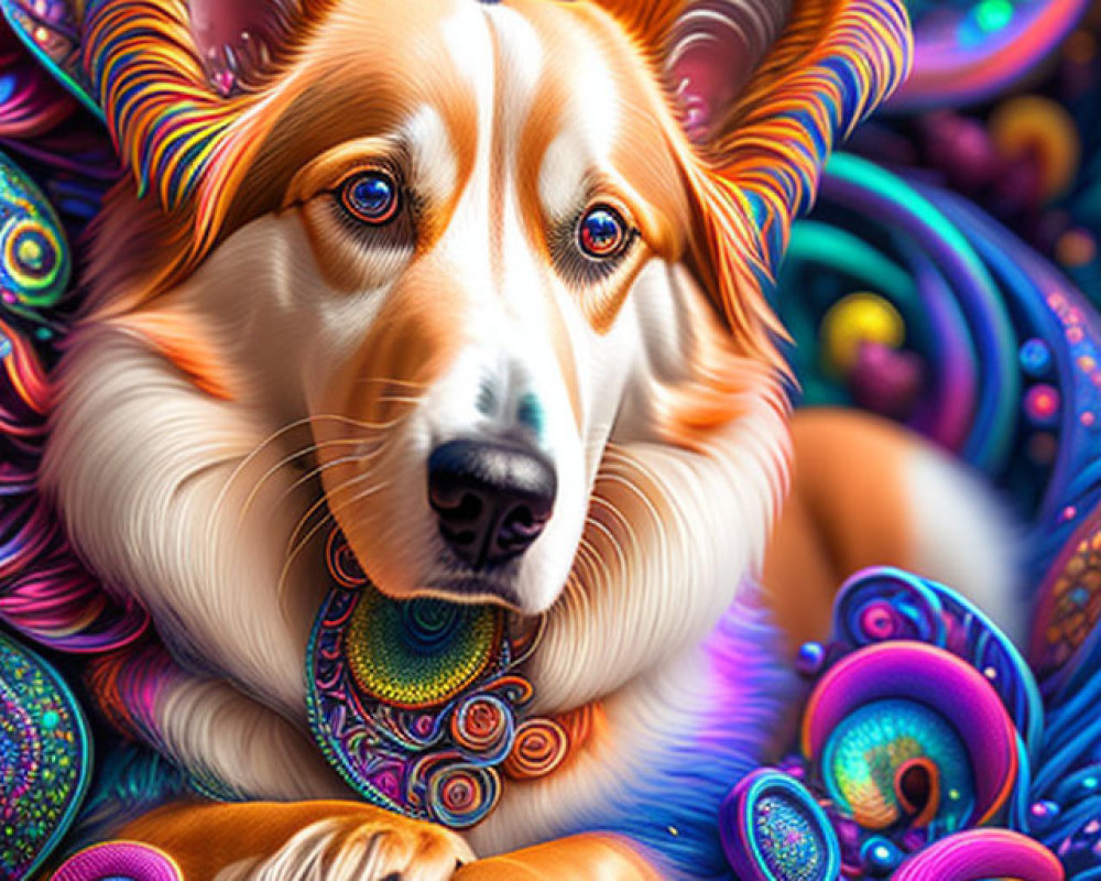 Colorful Psychedelic Dog Artwork with Swirling Patterns