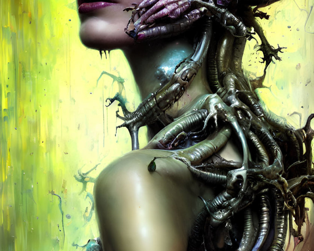 Elaborate Alien-Like Headpiece with Tentacles on Colorful Backdrop