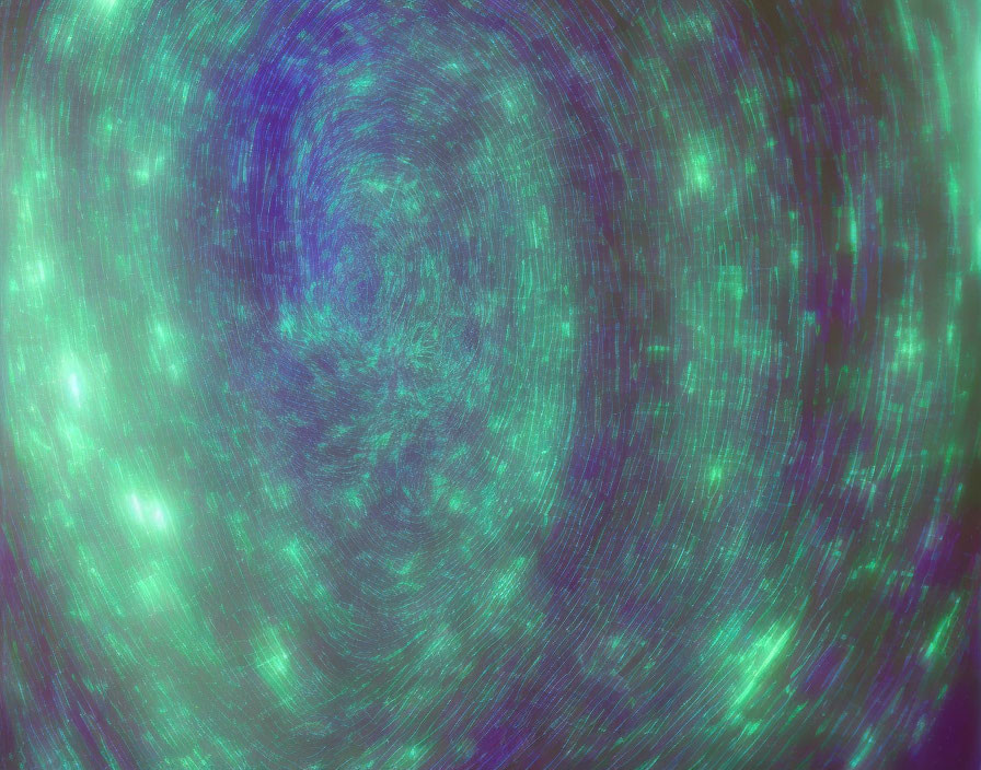 Colorful swirling green and blue abstract cosmic pattern with speckles of light