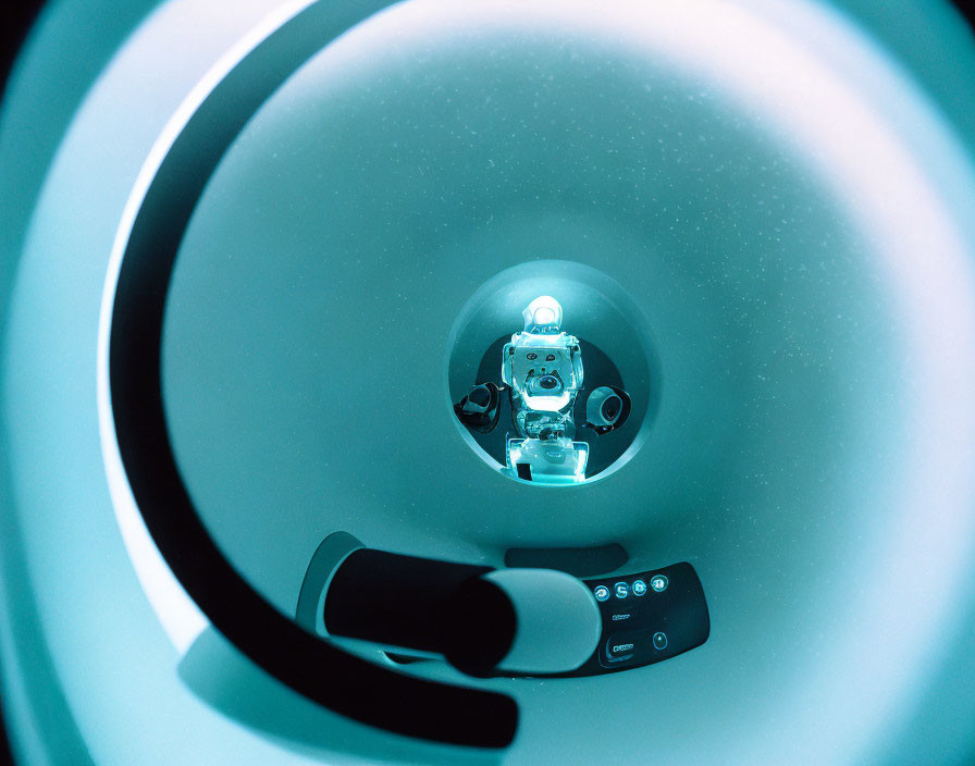 Close-up View of Astronaut Figurine in Well-Lit Cylindrical Chamber