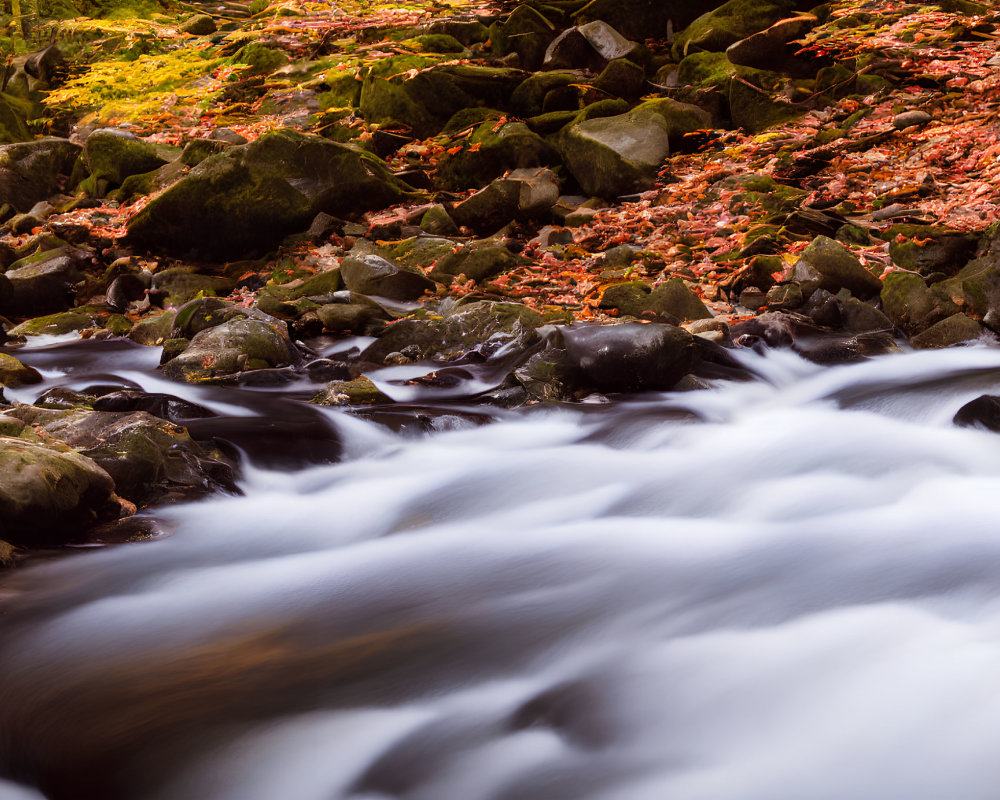 Tranquil Forest River Scene with Autumn Trees