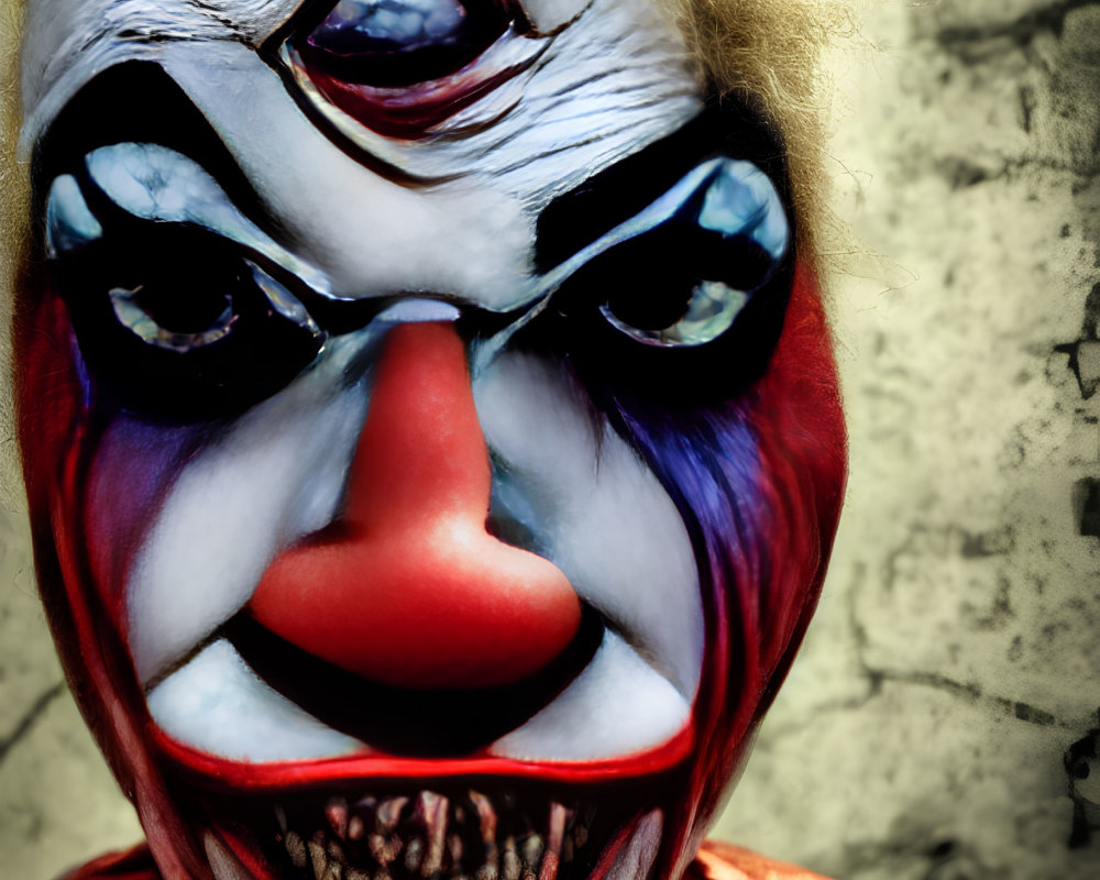 Detailed Close-Up of Person in Menacing Clown Makeup