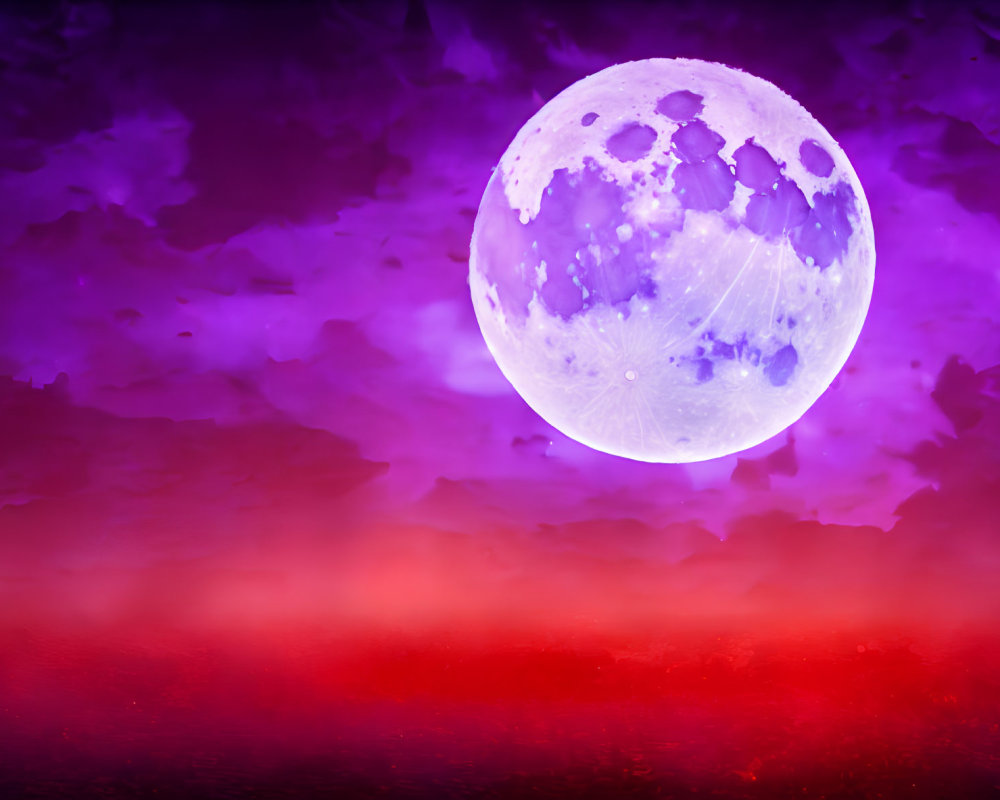 Full Moon in Vibrant Purple and Pink Landscape