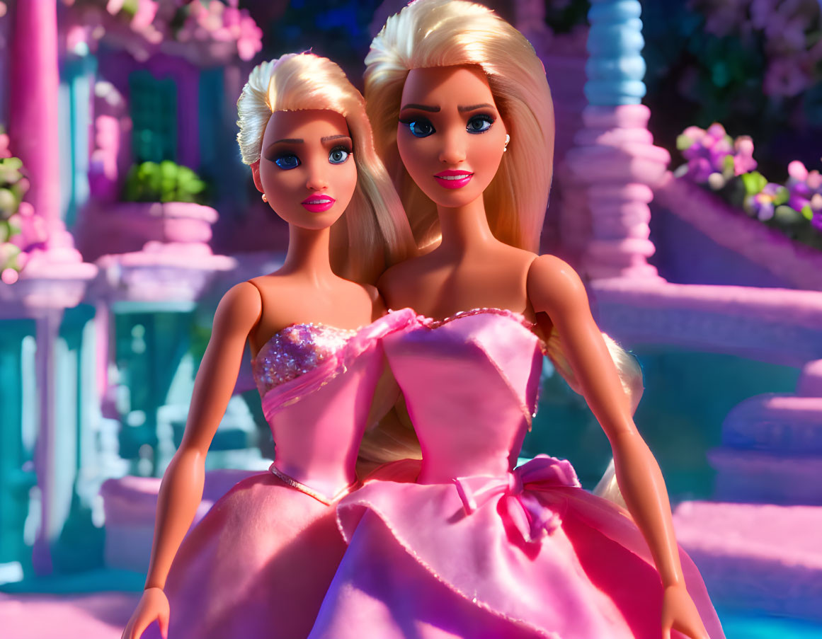 Blonde Princess Dolls in Pink Fantasy Setting