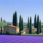 Villa surrounded by cypress trees in lavender fields