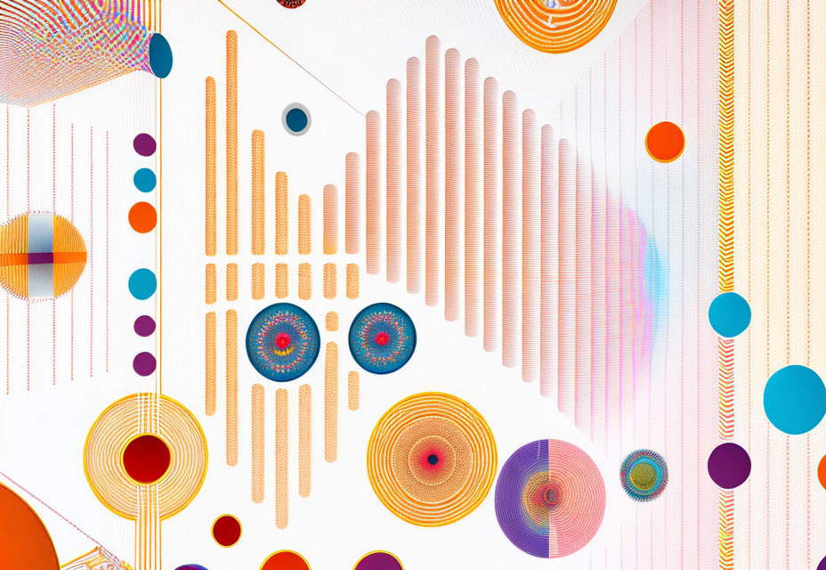 Colorful Abstract Geometric Design with Circles, Lines, and Waves