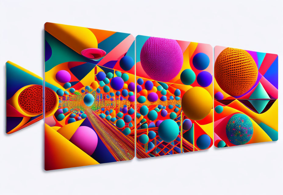 Colorful Geometric Shapes on Multiple Canvas Panels