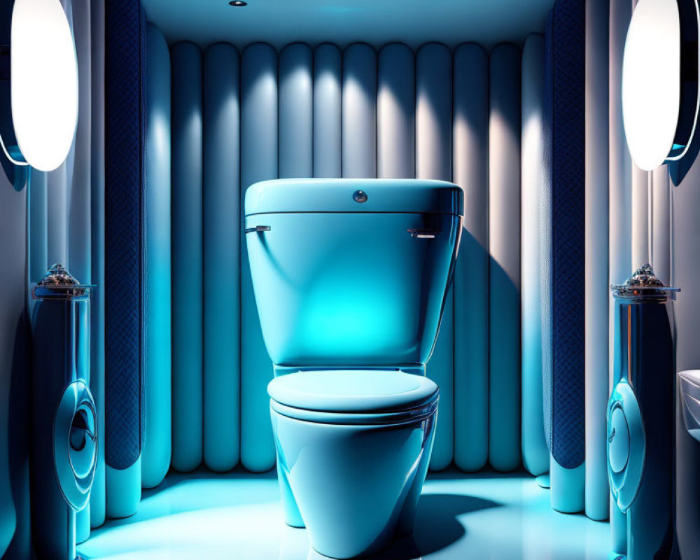 Futuristic Blue-Lined Toilet Design with Soft Blue Lights