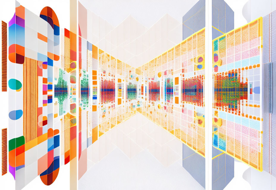 Colorful Abstract Digital Art with Geometric Shapes and Vanishing Point