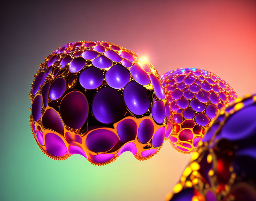 Purple Bubble-Like Spherical Objects on Multicolored Gradient Background