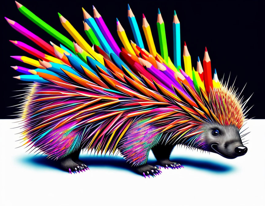 Vibrant Hedgehog Artwork with Multicolored Pencils