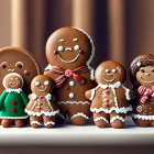 Festive gingerbread family cookies on warm bokeh background