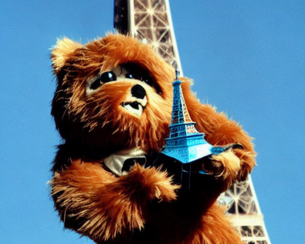 Plush Toy Bear with Mini Eiffel Tower & Background Eiffel Tower