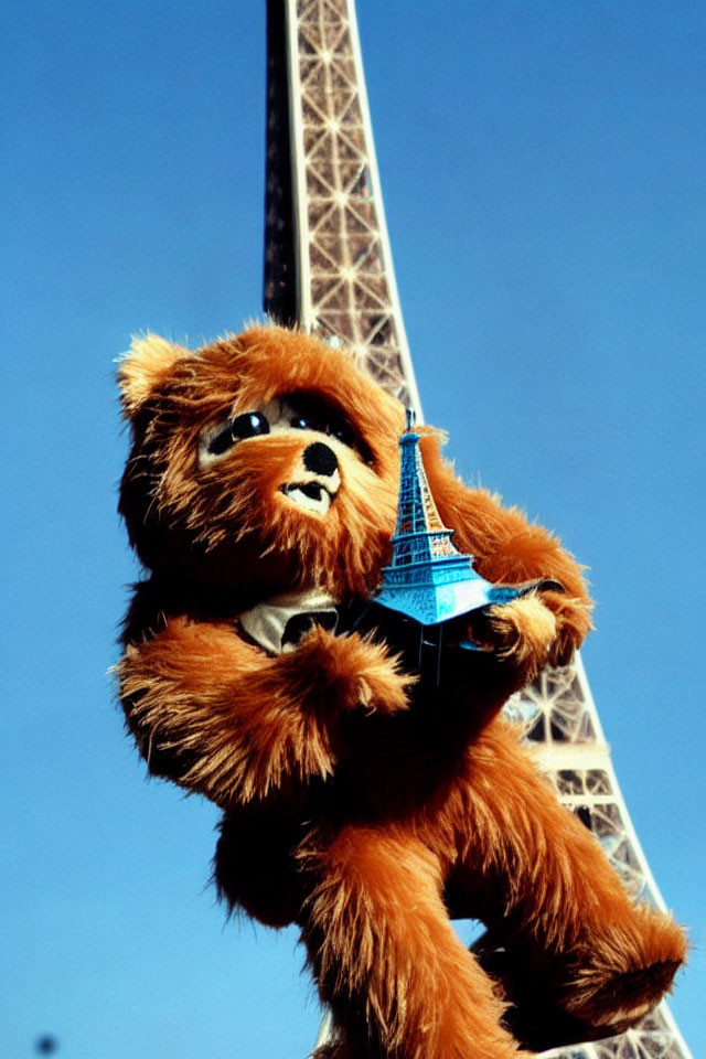 Plush Toy Bear with Mini Eiffel Tower & Background Eiffel Tower