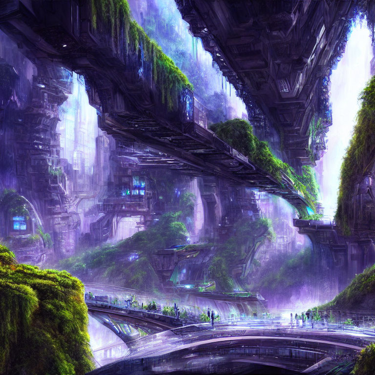 Futuristic city with advanced architecture and lush greenery