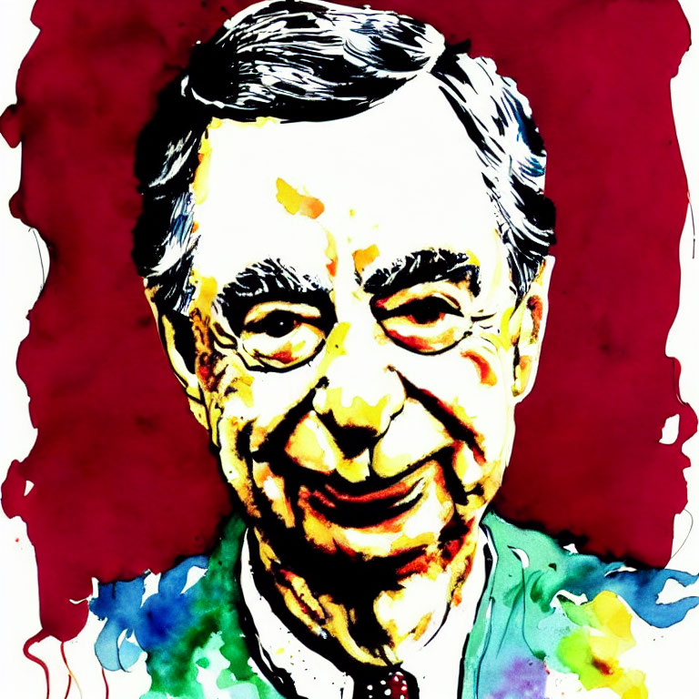 Vibrant Watercolor Portrait of Smiling Elderly Man