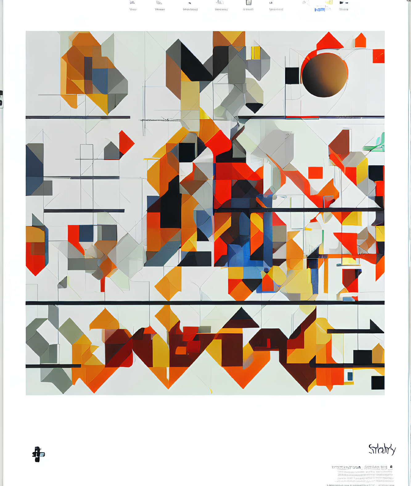 Abstract Geometric Artwork with Grid Layout in Warm and Cool Tones