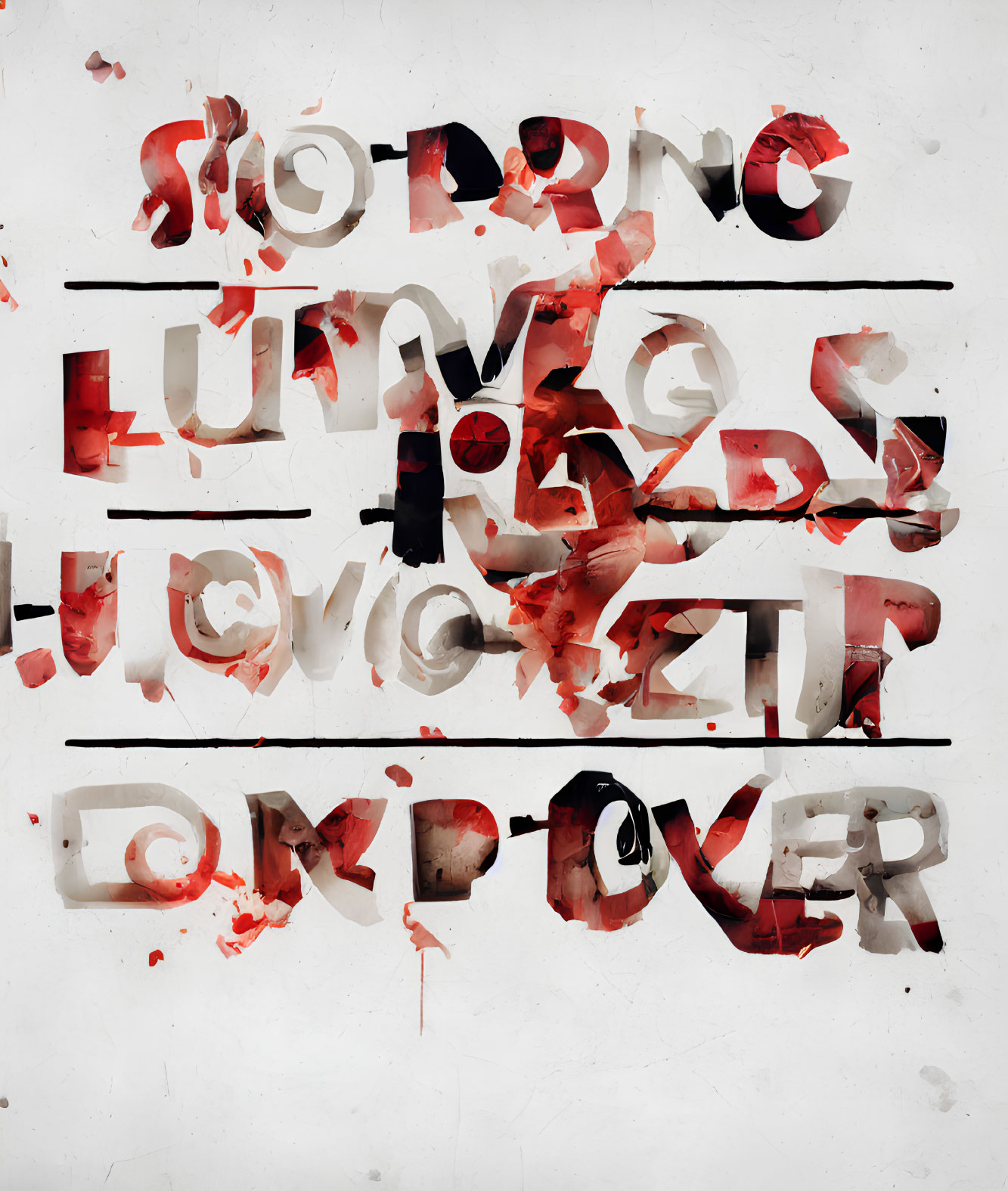 Red splattered artistic typography on white background