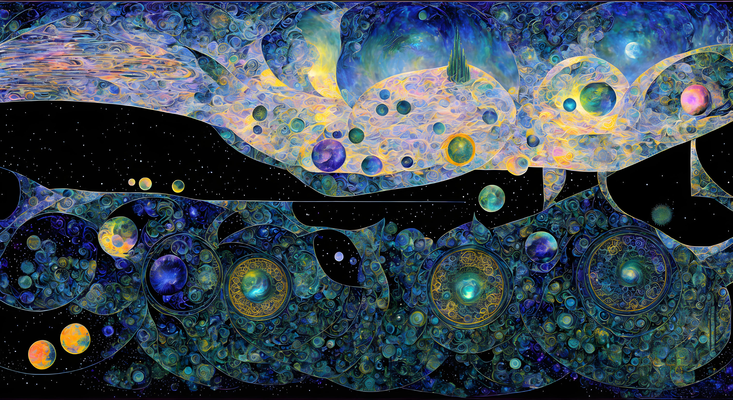 Colorful digital artwork blending Van Gogh swirls with cosmic elements.