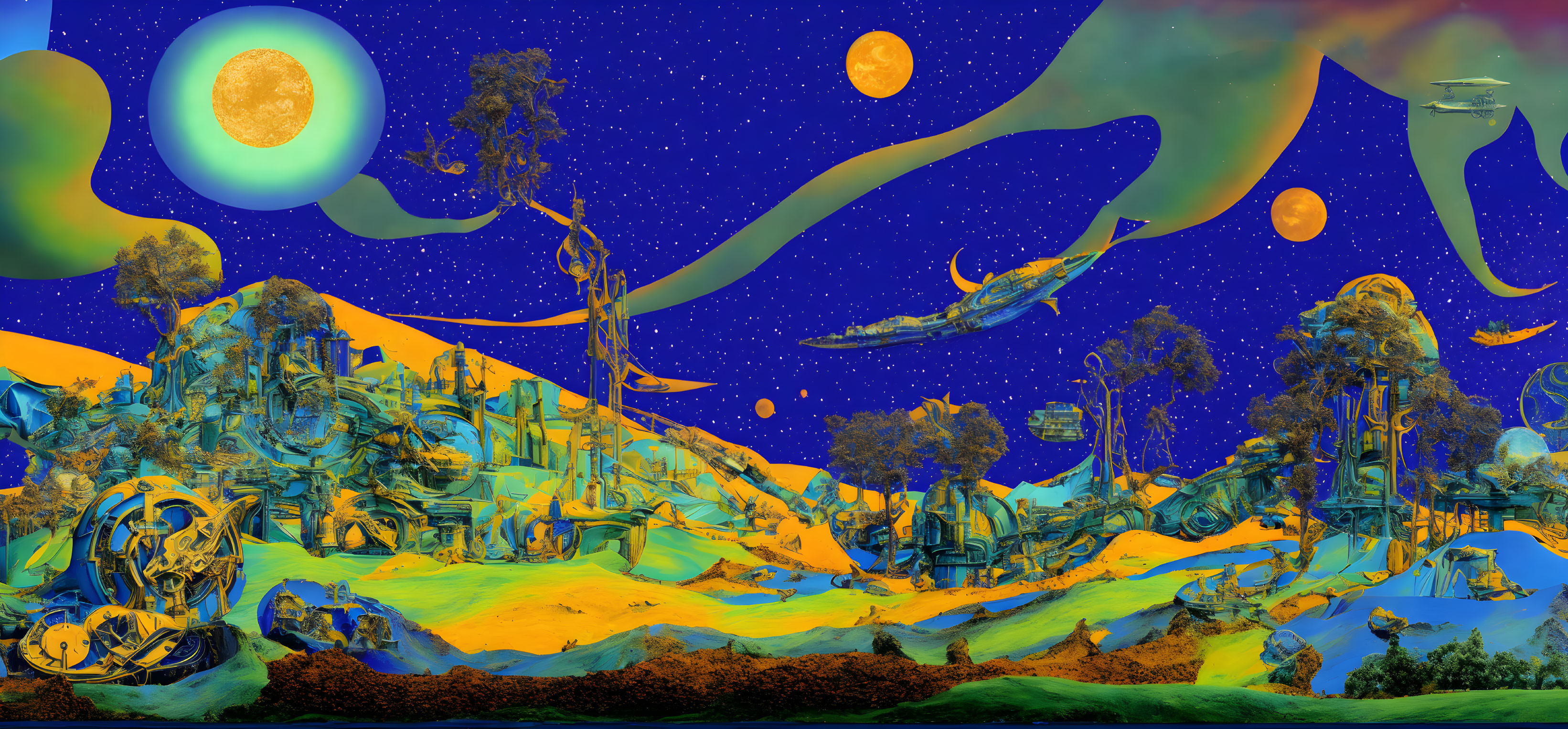 Vibrant surreal alien landscape with fantastical structures