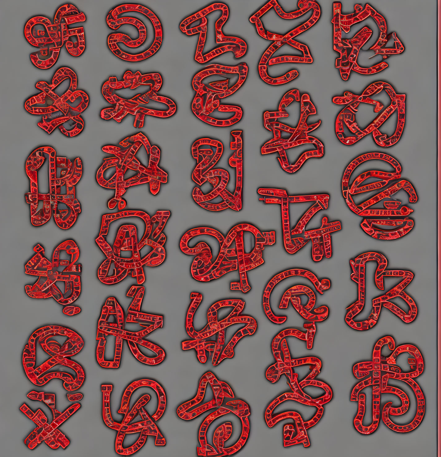 Red 3D Ampersand Symbols with Intricate Designs on Gray Background