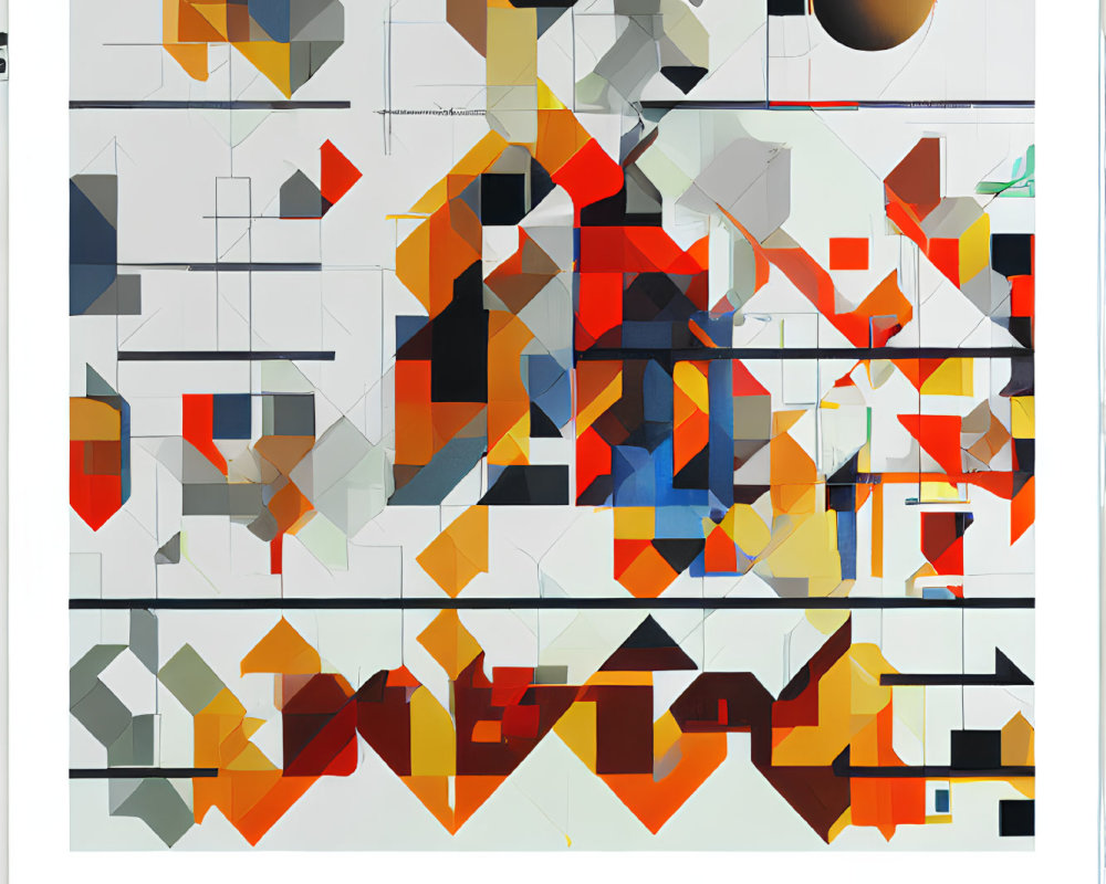 Abstract Geometric Artwork with Grid Layout in Warm and Cool Tones