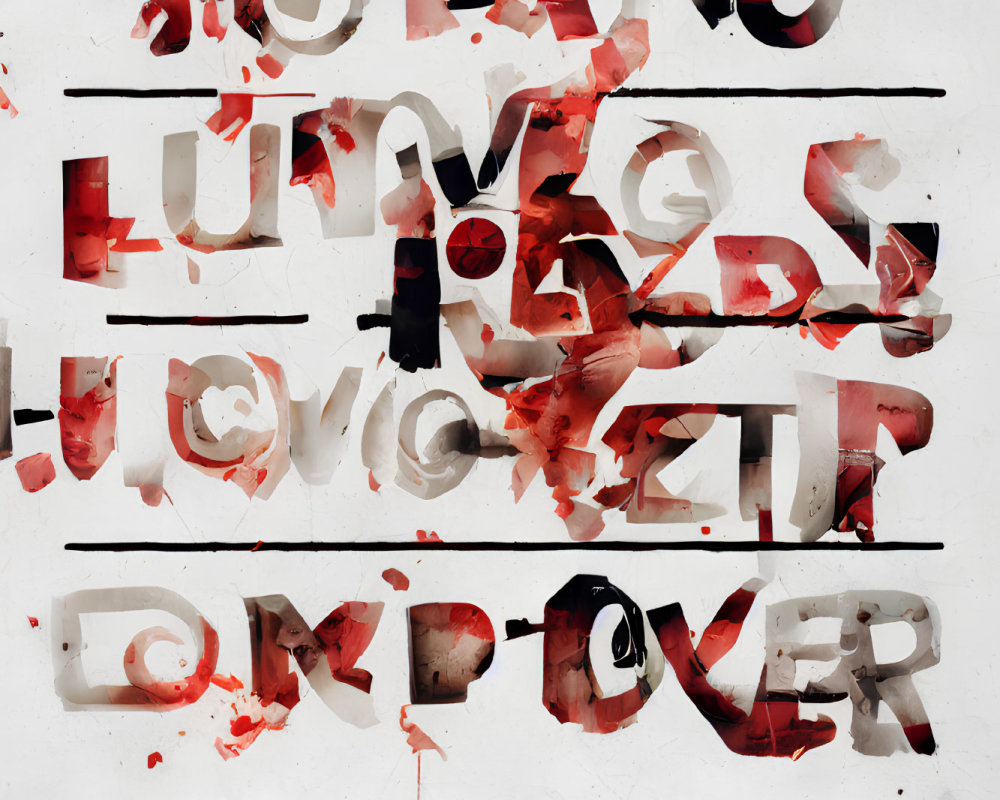 Red splattered artistic typography on white background