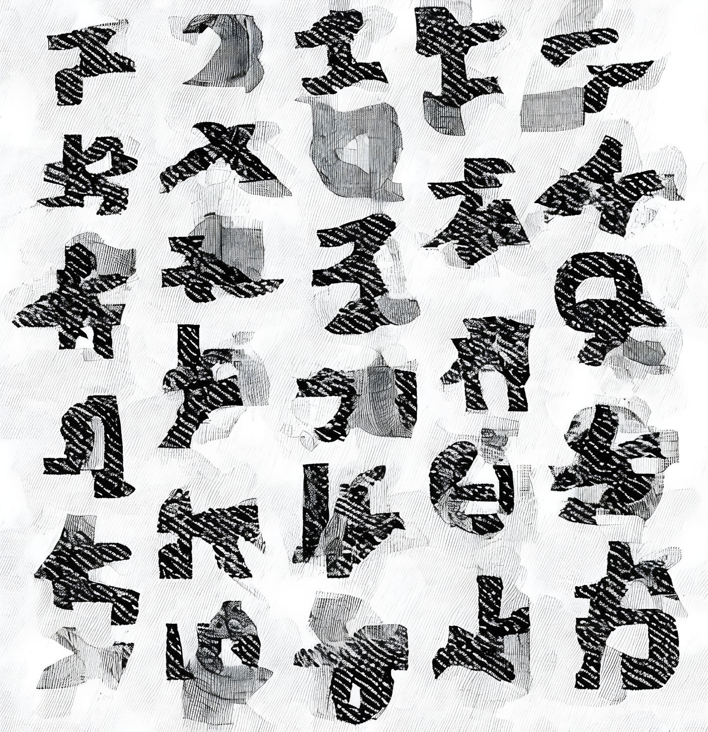 Monochrome sketch with distorted numbers and symbols