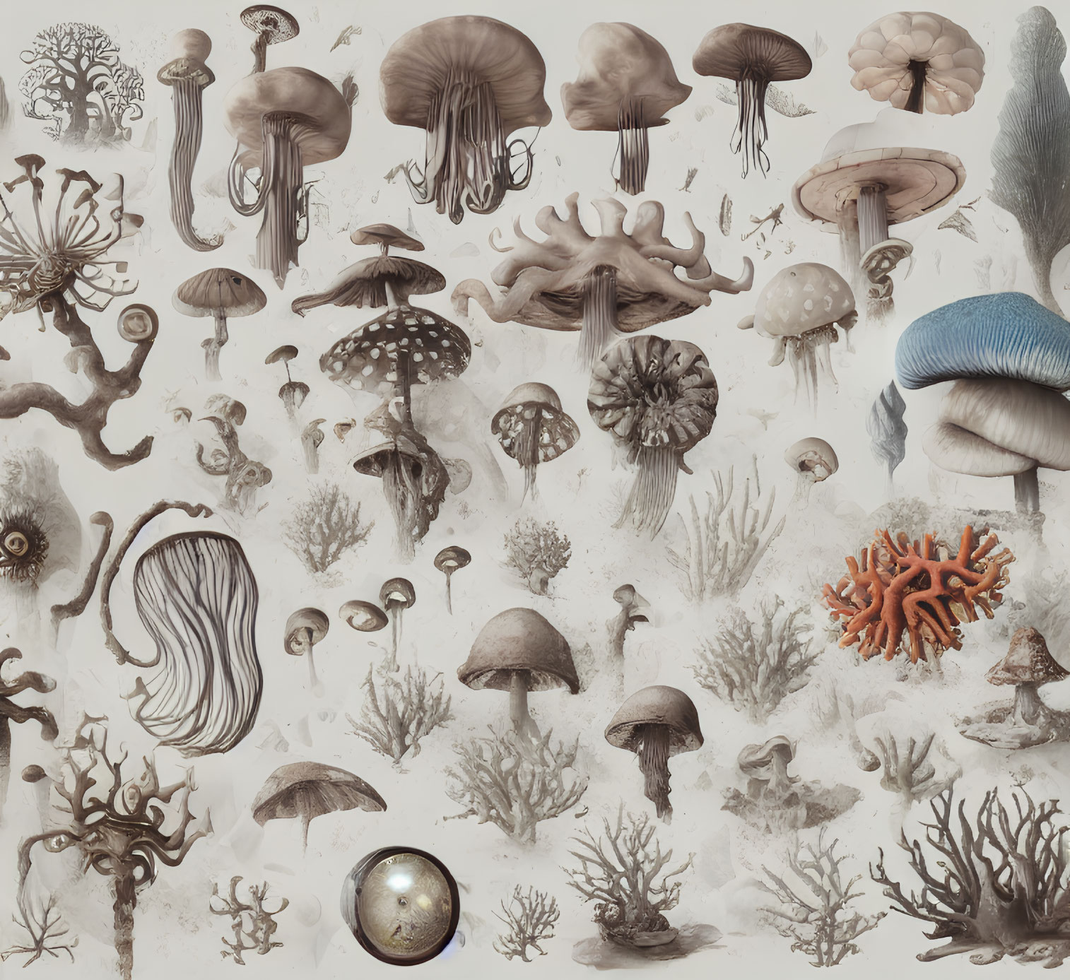 Diverse Mushroom Illustrations: Shapes, Sizes, Textures