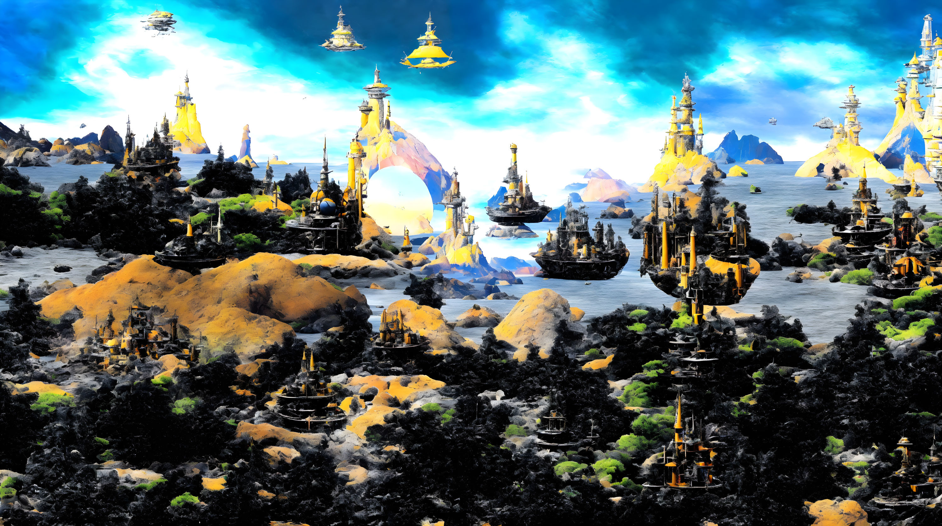 Vivid Blue Skies, Golden Mountains, Floating Temples: Fantastical Landscape