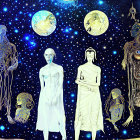 Ethereal humanoid figures with cosmic details on starry backdrop.