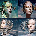 Stylized female figure digital portraits with cosmic elements