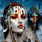 Abstract Digital Art: Stylized Female Faces in Cosmic Setting