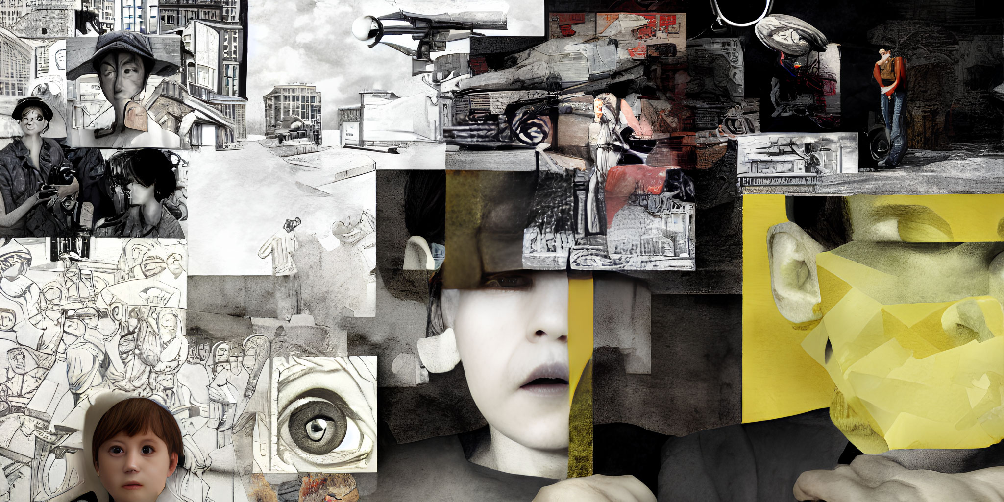 Mixed Media Collage of Urban, Fantastical, and Child Portraits