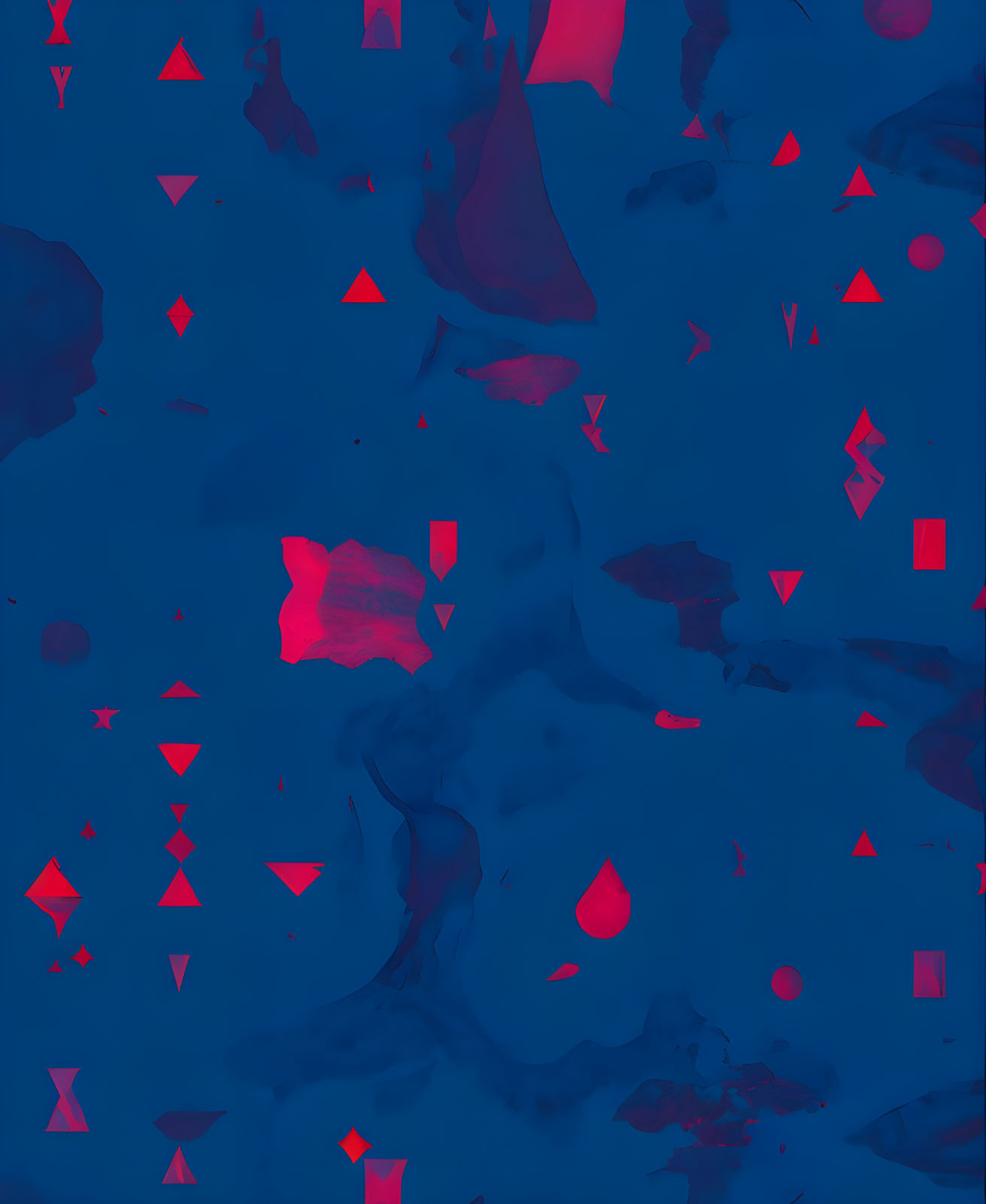 Red geometric shapes on deep blue abstract pattern