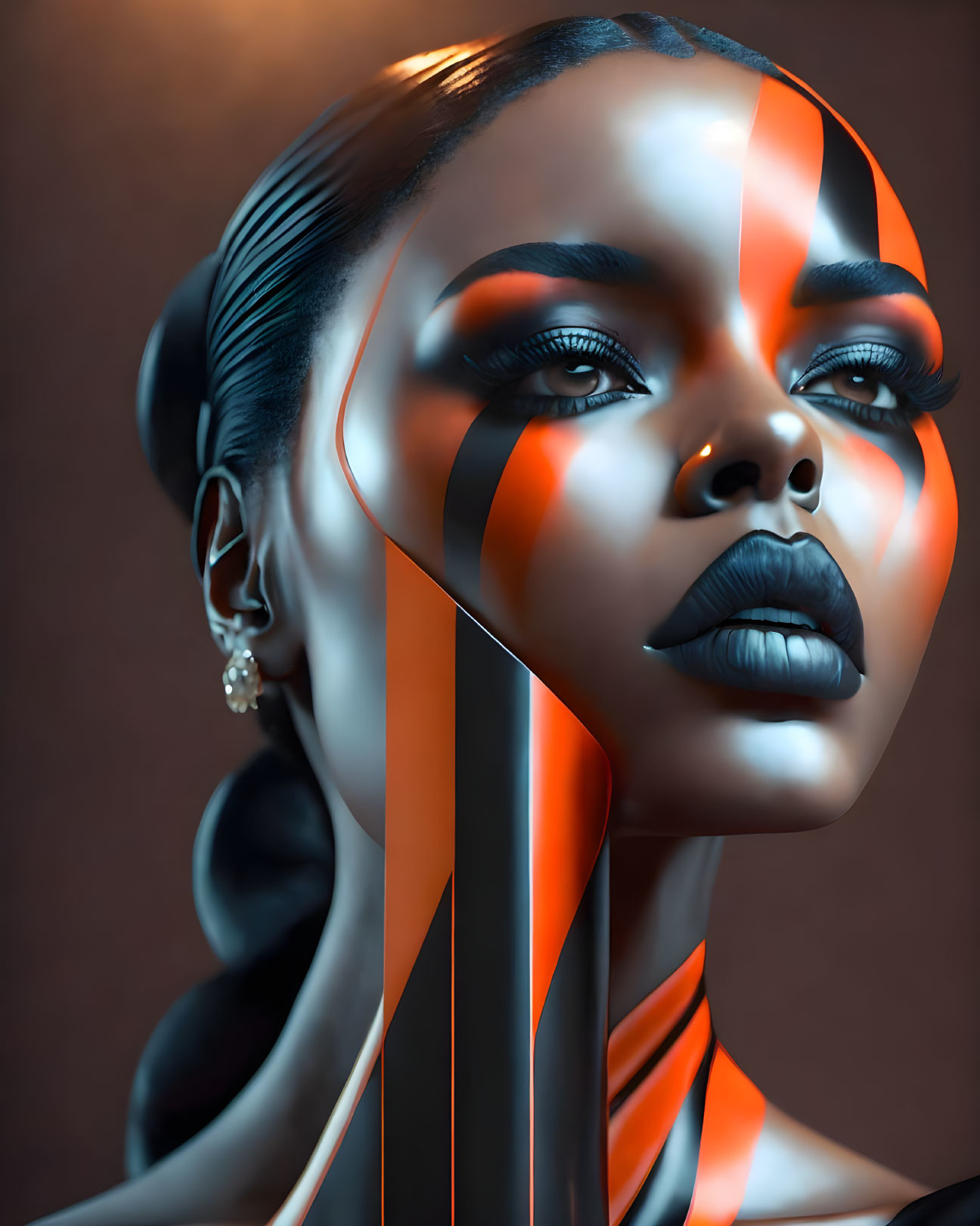 Digital Artwork: Woman with Contrast Stripes and Intense Gaze